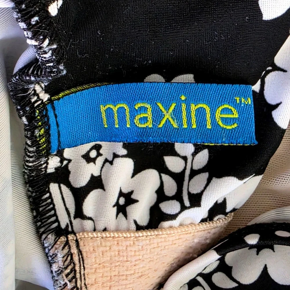 Maxine Of Hollywood Womens Vintage Black White Floral Ruched One Piece Swimsuit